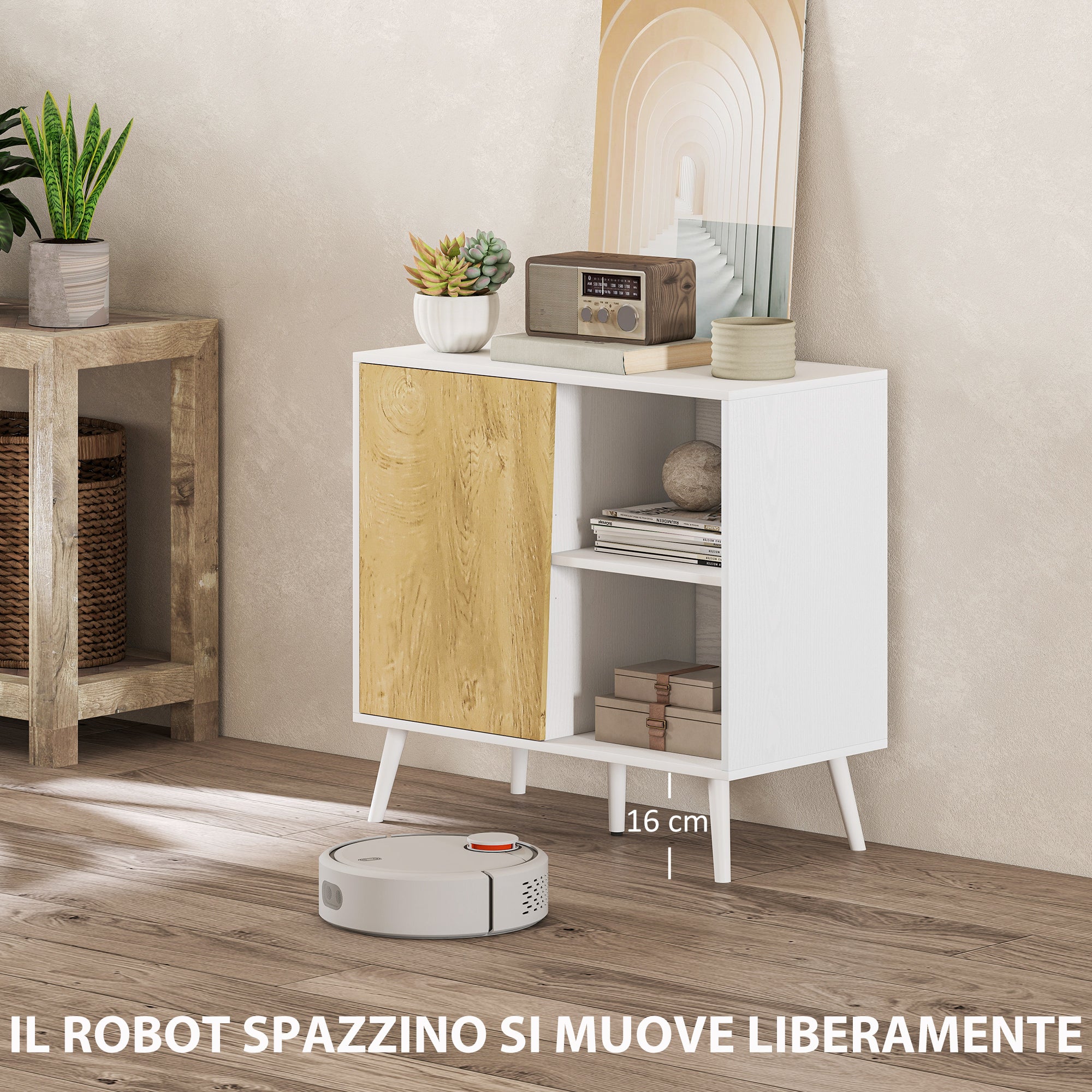 Modern Sideboard Buffet with Cabinet and Compartment with 3-Level Adjustable Shelves, Modern Furniture with Pine Wood Legs, 80x39x76 cm, White