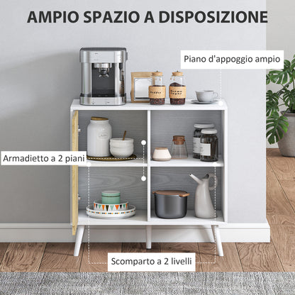 Modern Sideboard Buffet with Cabinet and Compartment with 3-Level Adjustable Shelves, Modern Furniture with Pine Wood Legs, 80x39x76 cm, White