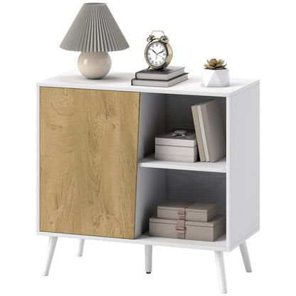Modern Sideboard Buffet with Cabinet and Compartment with 3-Level Adjustable Shelves, Modern Furniture with Pine Wood Legs, 80x39x76 cm, White
