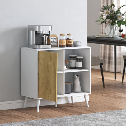 Modern Sideboard Buffet with Cabinet and Compartment with 3-Level Adjustable Shelves, Modern Furniture with Pine Wood Legs, 80x39x76 cm, White