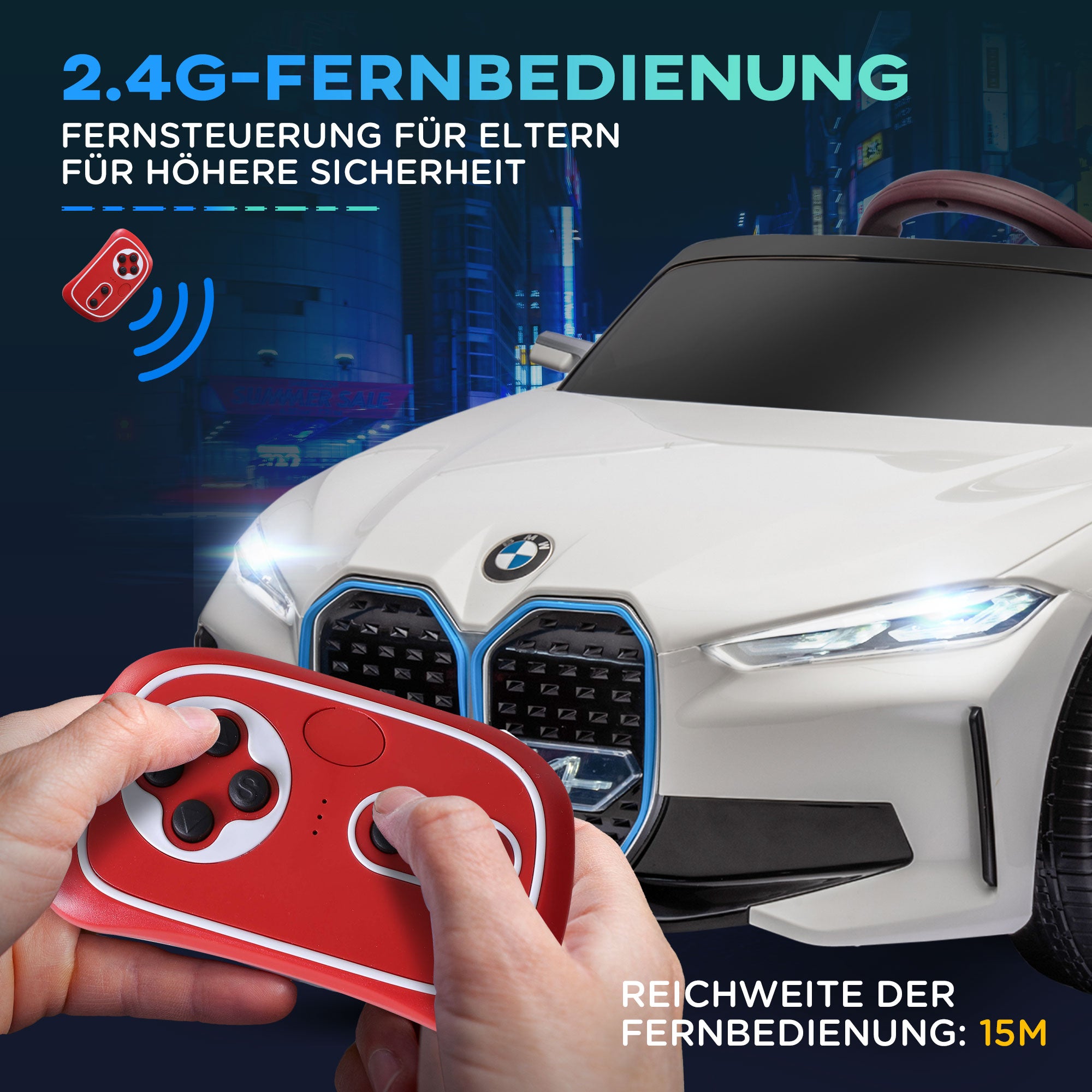 Kids Electric Car, Ride-On Car with Remote Control, Portable Battery, BMW Toy Car with Headlights, MP3 Player, Safety Belt, 3-5 km/h, for Kids 3-5 Years, White