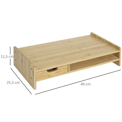 Bamboo Monitor Stand Riser Desk Organizer for Computer Laptop Screens 49x25.5x11.5 cm