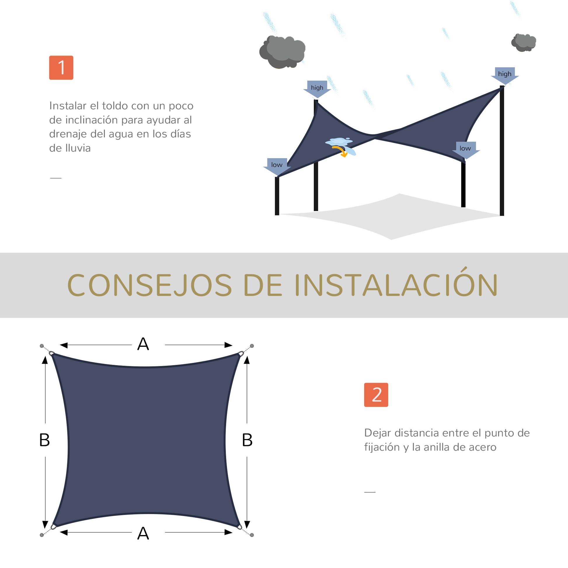 Rectangular Shade Sail 4x6 m Patio Shade with Anti-UV Stainless Steel Ring and Nylon Ropes for Garden Patio Blue