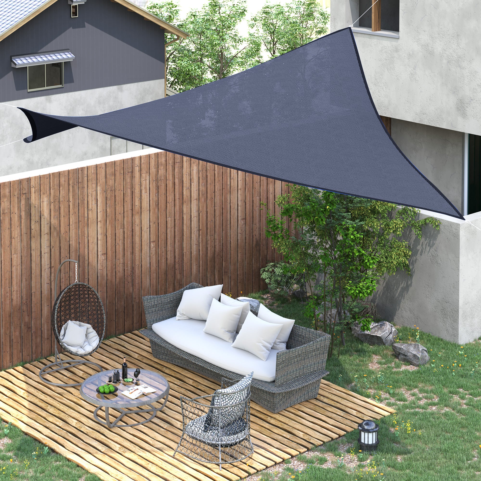 Rectangular Shade Sail 4x6 m Patio Shade with Anti-UV Stainless Steel Ring and Nylon Ropes for Garden Patio Blue