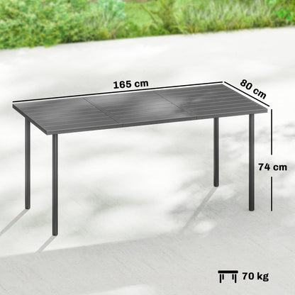 Outdoor Dining Table 65 x 31.5 in for 6 — Slatted Metal Top, Powder-Coated Steel Frame, Weather-Resistant (Dark Gray)