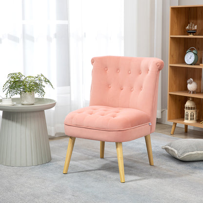 Armchair for Living Room and Dining Room with Padded Seat, Bedroom Armchair with Wooden Legs and Velvet Effect Fabric, 60x66x79 cm, Pink