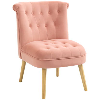 Armchair for Living Room and Dining Room with Padded Seat, Bedroom Armchair with Wooden Legs and Velvet Effect Fabric, 60x66x79 cm, Pink