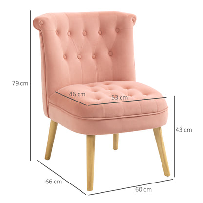 Armchair for Living Room and Dining Room with Padded Seat, Bedroom Armchair with Wooden Legs and Velvet Effect Fabric, 60x66x79 cm, Pink