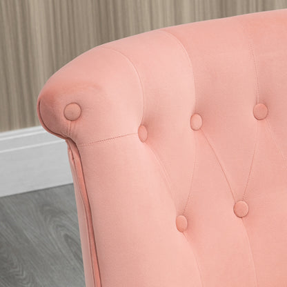 Armchair for Living Room and Dining Room with Padded Seat, Bedroom Armchair with Wooden Legs and Velvet Effect Fabric, 60x66x79 cm, Pink