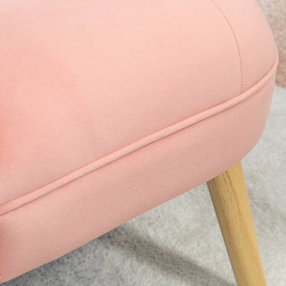 Armchair for Living Room and Dining Room with Padded Seat, Bedroom Armchair with Wooden Legs and Velvet Effect Fabric, 60x66x79 cm, Pink