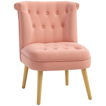 Armchair for Living Room and Dining Room with Padded Seat, Bedroom Armchair with Wooden Legs and Velvet Effect Fabric, 60x66x79 cm, Pink