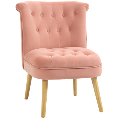 Armchair for Living Room and Dining Room with Padded Seat, Bedroom Armchair with Wooden Legs and Velvet Effect Fabric, 60x66x79 cm, Pink