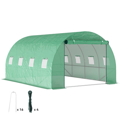 Greenhouse 300x400x200cm Foil Greenhouse Tomato House with Door, 8 Windows, Galvanized Steel Foil Tunnel, 170g/m² PE, Stable Plant Tunnel, Greenhouse incl. Ground Anchors & Ropes, Green