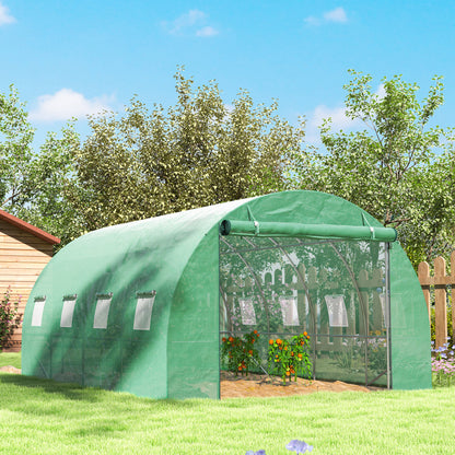 Greenhouse 300x400x200cm Foil Greenhouse Tomato House with Door, 8 Windows, Galvanized Steel Foil Tunnel, 170g/m² PE, Stable Plant Tunnel, Greenhouse incl. Ground Anchors & Ropes, Green