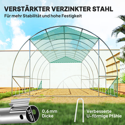 Greenhouse 300x400x200cm Foil Greenhouse Tomato House with Door, 8 Windows, Galvanized Steel Foil Tunnel, 170g/m² PE, Stable Plant Tunnel, Greenhouse incl. Ground Anchors & Ropes, Green