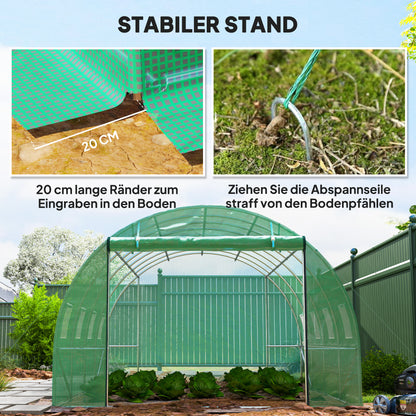 Greenhouse 300x400x200cm Foil Greenhouse Tomato House with Door, 8 Windows, Galvanized Steel Foil Tunnel, 170g/m² PE, Stable Plant Tunnel, Greenhouse incl. Ground Anchors & Ropes, Green