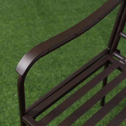 Metal Garden Bench, 2-Seater Park Bench with Backrest, Armrest, Bench with Mosaic Stones for Garden, Balcony, max. 220 kg, Brown, 121 x 52 x 93 cm