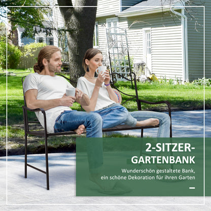 Metal Garden Bench, 2-Seater Park Bench with Backrest, Armrest, Bench with Mosaic Stones for Garden, Balcony, max. 220 kg, Brown, 121 x 52 x 93 cm