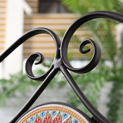 Metal Garden Bench, 2-Seater Park Bench with Backrest, Armrest, Bench with Mosaic Stones for Garden, Balcony, max. 220 kg, Brown, 121 x 52 x 93 cm