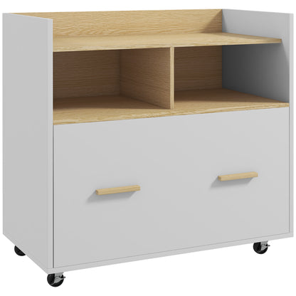 Office Drawer Cabinet Filing Cabinet Mobile Desk Drawer with Wheels Hanging Bars for A4 Size and 2 Compartments for Study Room 76x40x75.5 cm Oak and White