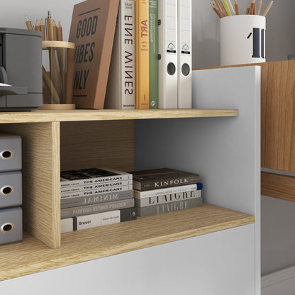 Office Drawer Cabinet Filing Cabinet Mobile Desk Drawer with Wheels Hanging Bars for A4 Size and 2 Compartments for Study Room 76x40x75.5 cm Oak and White