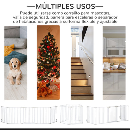 Foldable Dog Barrier 300x74.5 cm Pet Fence with Automatic Lock Safety Gate for Stairs Hallway White