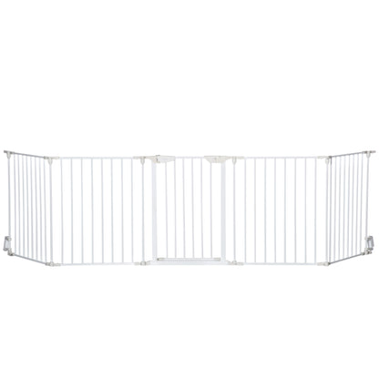 Foldable Dog Barrier 300x74.5 cm Pet Fence with Automatic Lock Safety Gate for Stairs Hallway White