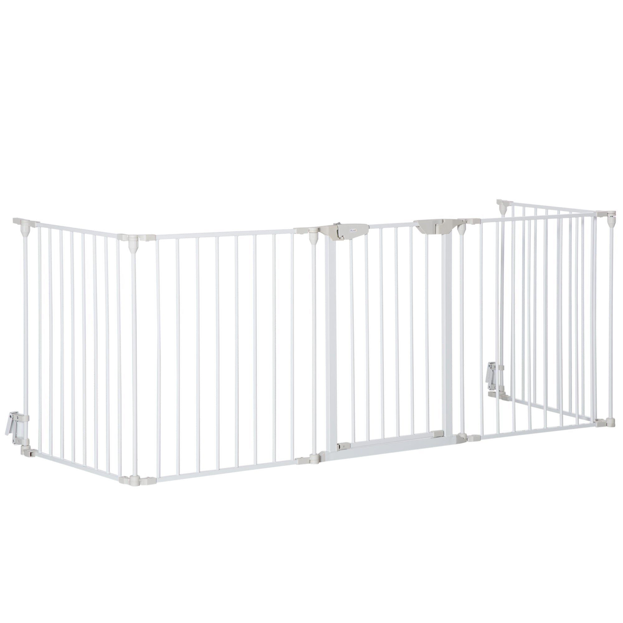 Foldable Dog Barrier 300x74.5 cm Pet Fence with Automatic Lock Safety Gate for Stairs Hallway White