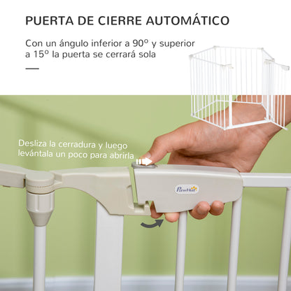 Foldable Dog Barrier 300x74.5 cm Pet Fence with Automatic Lock Safety Gate for Stairs Hallway White