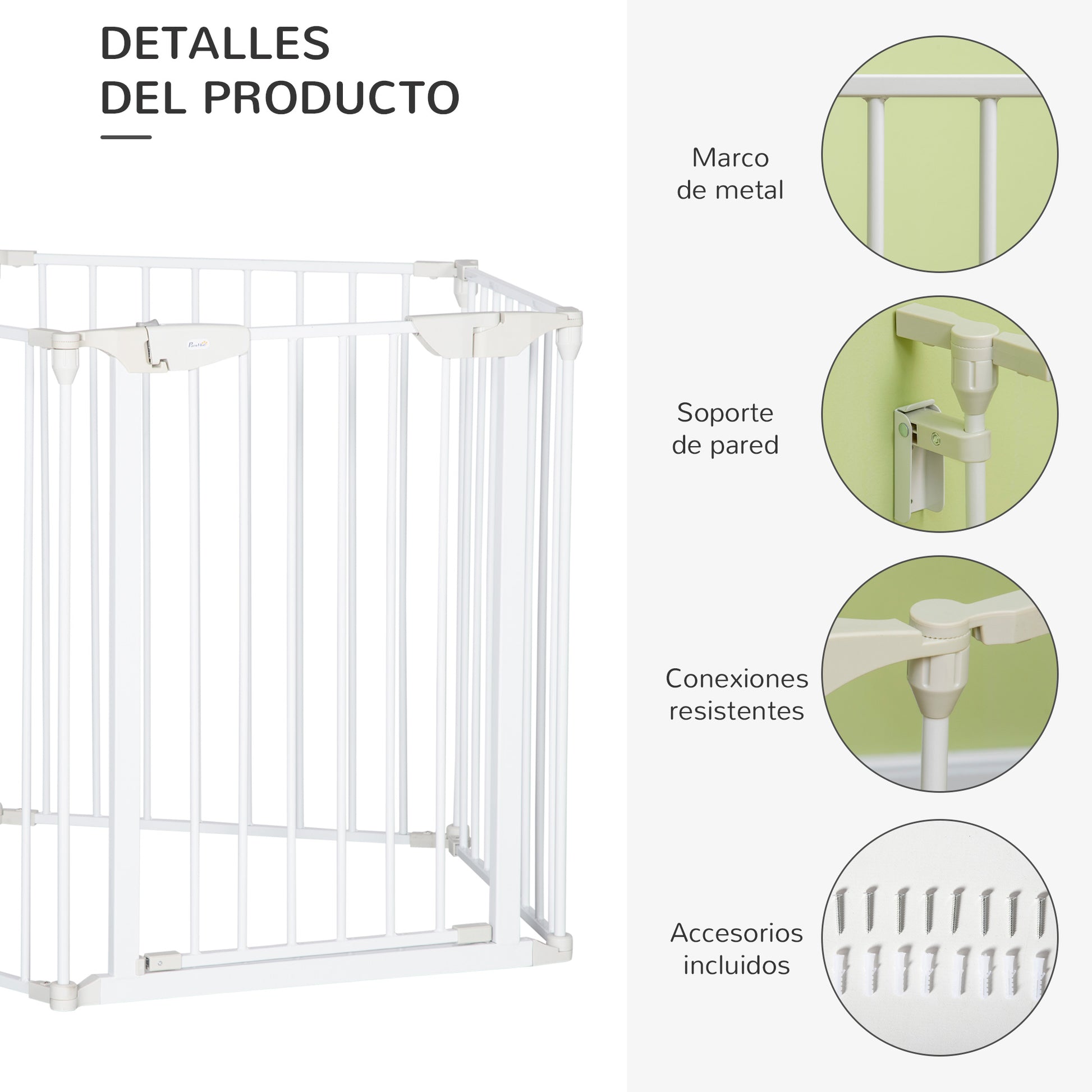Foldable Dog Barrier 300x74.5 cm Pet Fence with Automatic Lock Safety Gate for Stairs Hallway White