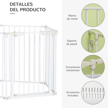 Foldable Dog Barrier 300x74.5 cm Pet Fence with Automatic Lock Safety Gate for Stairs Hallway White