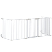 Foldable Dog Barrier 300x74.5 cm Pet Fence with Automatic Lock Safety Gate for Stairs Hallway White