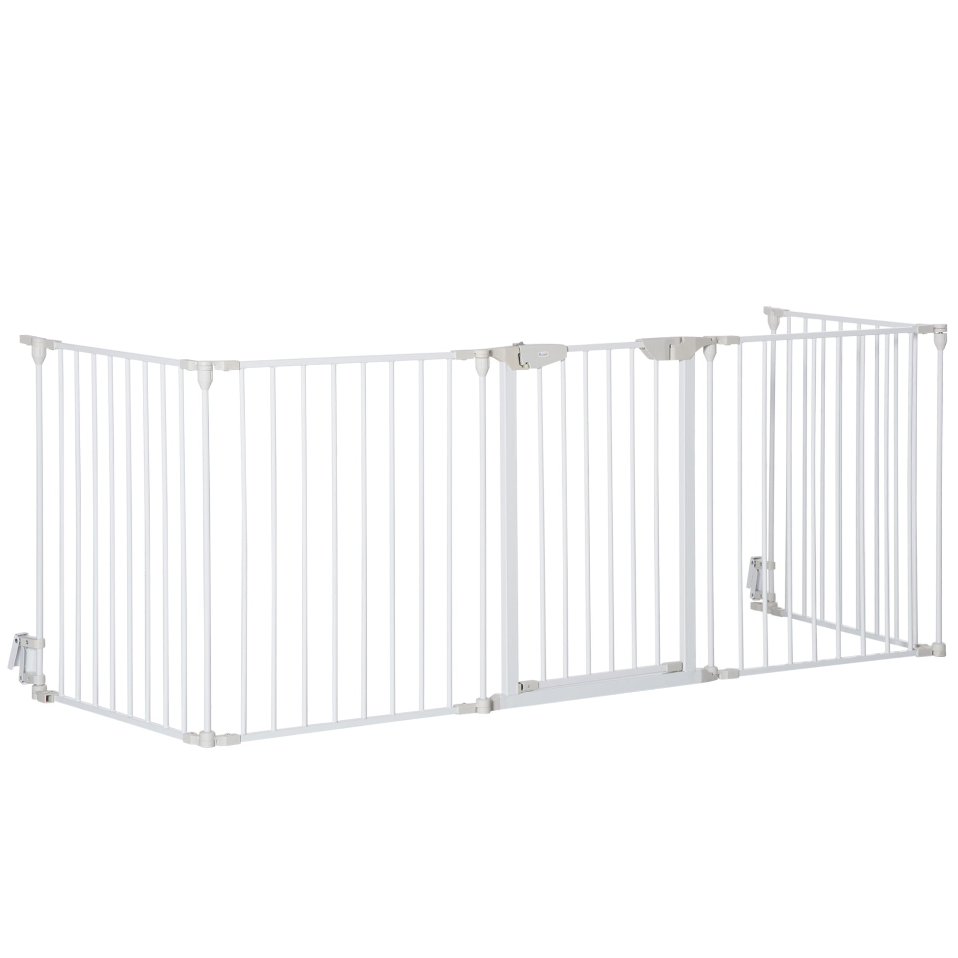 Foldable Dog Barrier 300x74.5 cm Pet Fence with Automatic Lock Safety Gate for Stairs Hallway White