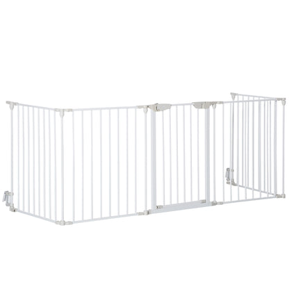 Foldable Dog Barrier 300x74.5 cm Pet Fence with Automatic Lock Safety Gate for Stairs Hallway White