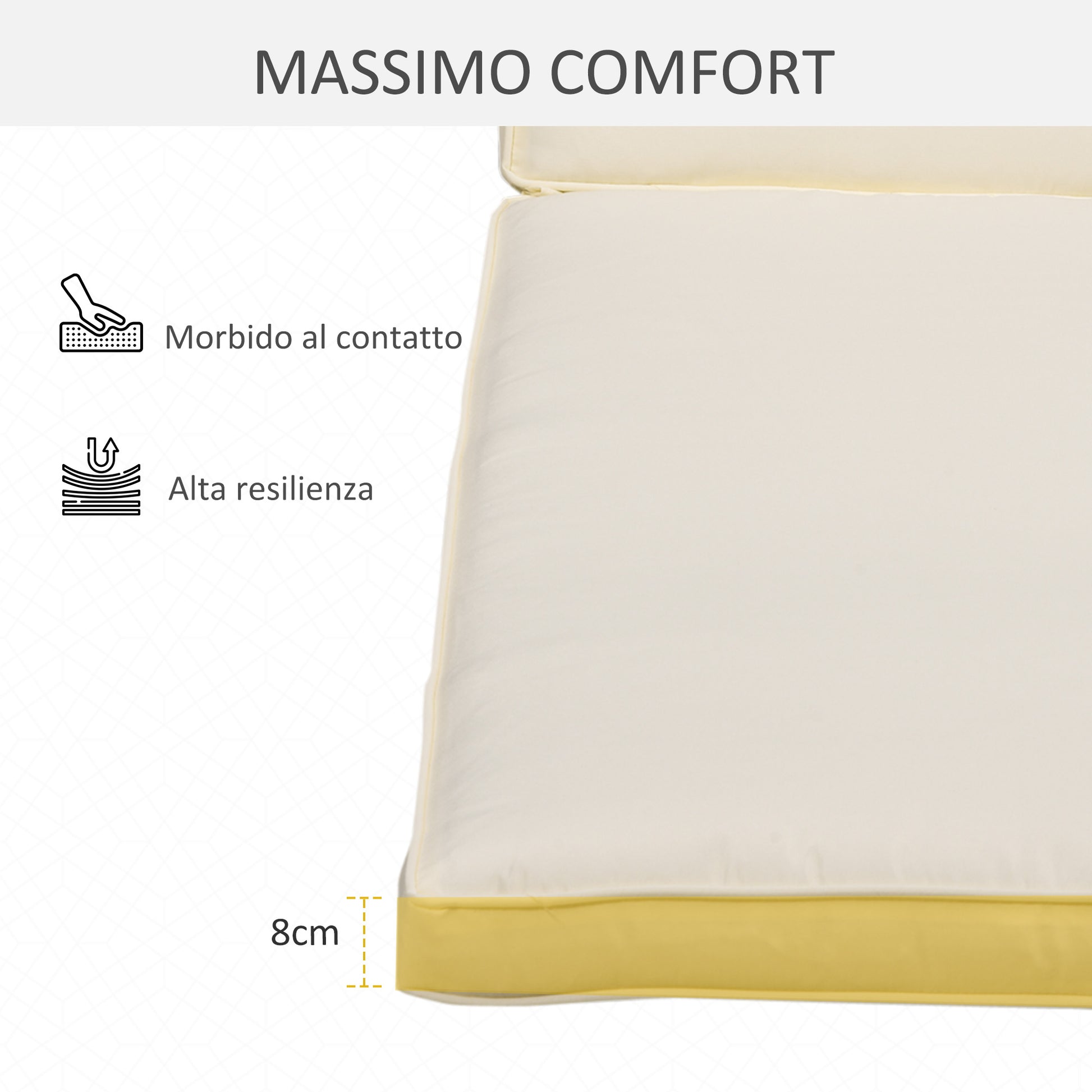 Sun Lounger Cushion with Removable Polyester Cover, 188x53x8cm, Cream White