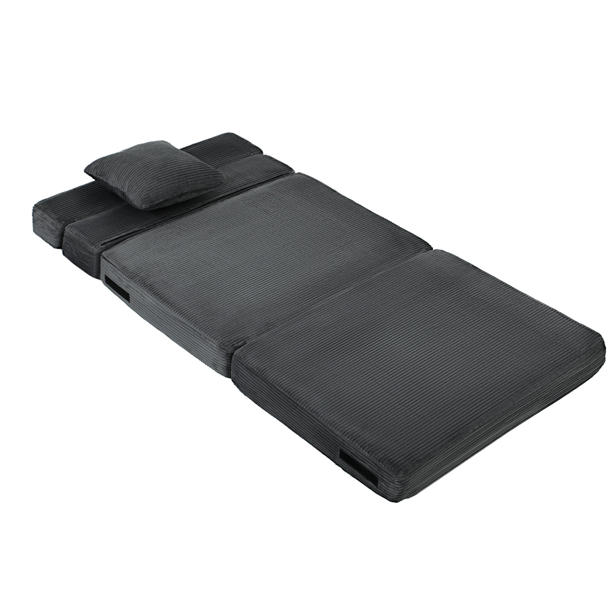 2-in-1 Folding Sleeper Chair — Foldable Sofa Bed with Corduroy Upholstery, Padded Folding Mattress, Guest Floor Chair for Bedroom & Living Room, 39.4 x 29.9 x 24.4 in, Dark Gray