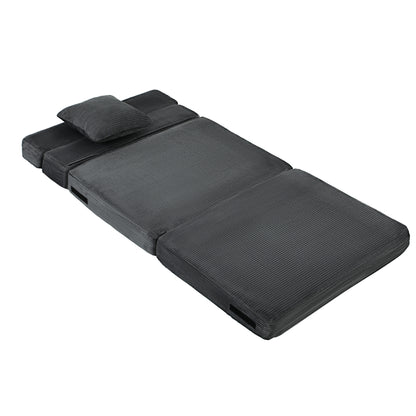 2-in-1 Folding Sleeper Chair — Foldable Sofa Bed with Corduroy Upholstery, Padded Folding Mattress, Guest Floor Chair for Bedroom & Living Room, 39.4 x 29.9 x 24.4 in, Dark Gray