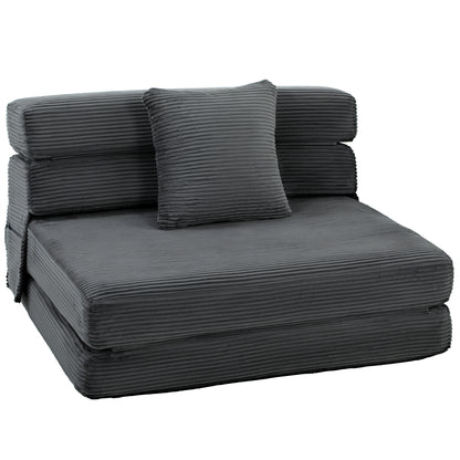 2-in-1 Folding Sleeper Chair — Foldable Sofa Bed with Corduroy Upholstery, Padded Folding Mattress, Guest Floor Chair for Bedroom & Living Room, 39.4 x 29.9 x 24.4 in, Dark Gray