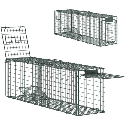 Live Animal Trap 100x24x30 cm Rat Trap with 2 Doors and Steel Frame for Indoor and Outdoor Green
