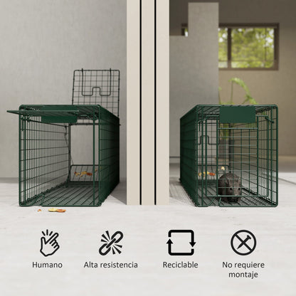 Live Animal Trap 100x24x30 cm Rat Trap with 2 Doors and Steel Frame for Indoor and Outdoor Green