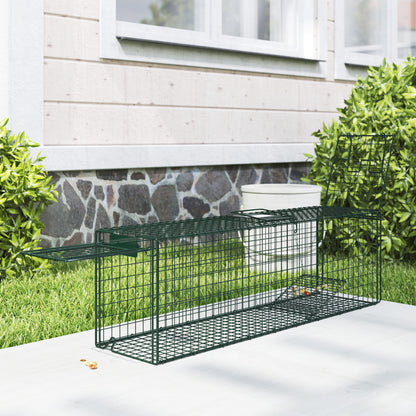 Live Animal Trap 100x24x30 cm Rat Trap with 2 Doors and Steel Frame for Indoor and Outdoor Green