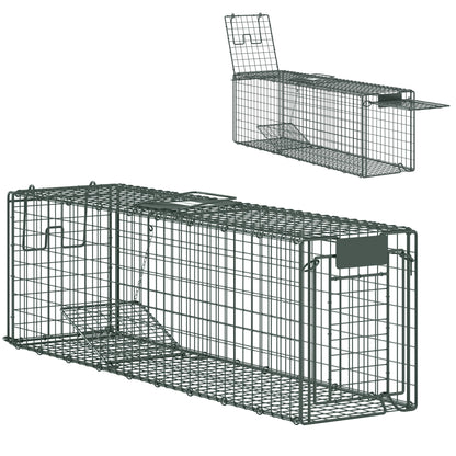 Live Animal Trap 100x24x30 cm Rat Trap with 2 Doors and Steel Frame for Indoor and Outdoor Green