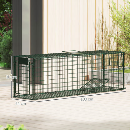 Live Animal Trap 100x24x30 cm Rat Trap with 2 Doors and Steel Frame for Indoor and Outdoor Green