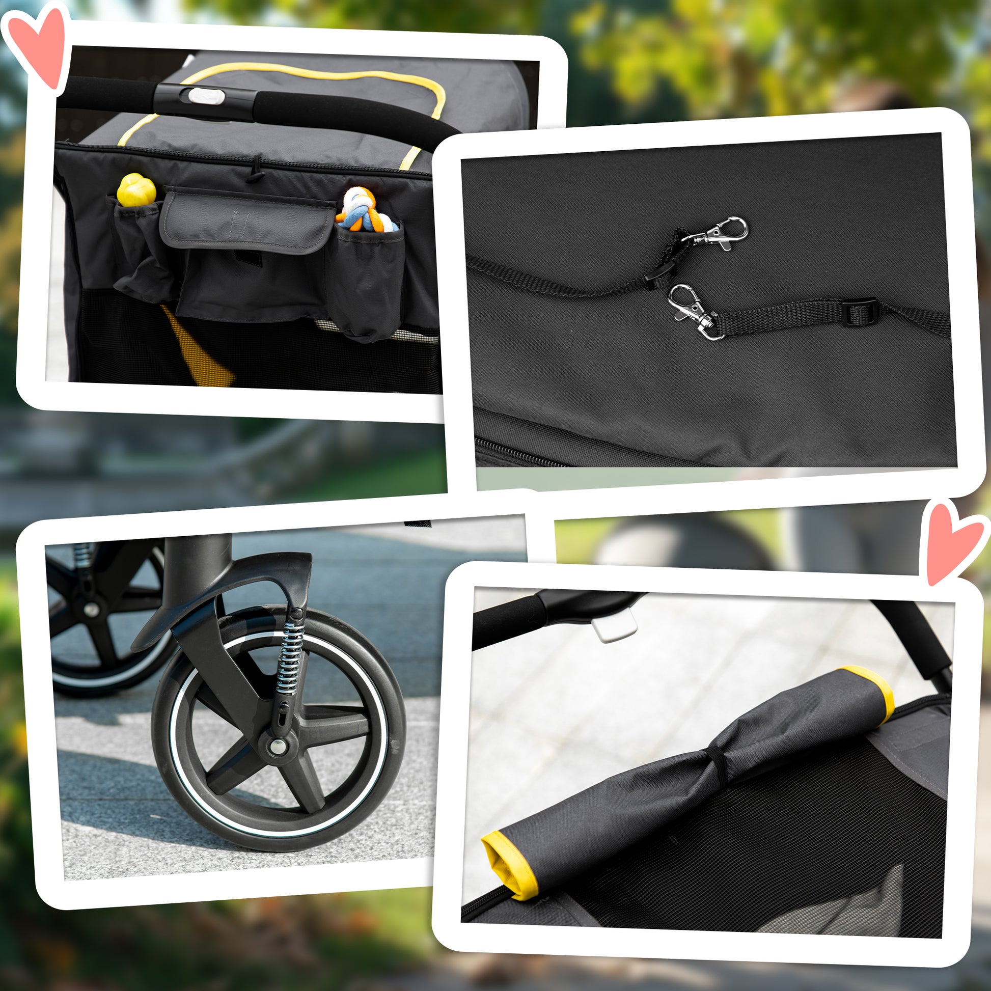 Dog Stroller, Dog Stroller with Cushion, Foldable Dog Trolley, Cat Stroller for Large and Medium Dogs, Dog Trolley with Mesh Window, Safety Leashes, Bag, Oxford Fabric, Dark Gray