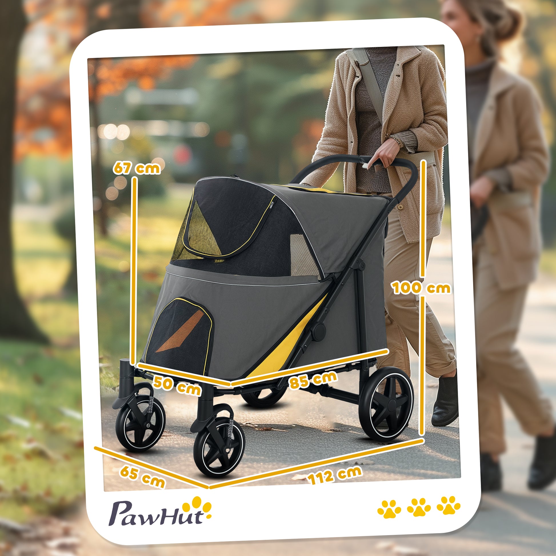 Dog Stroller, Dog Stroller with Cushion, Foldable Dog Trolley, Cat Stroller for Large and Medium Dogs, Dog Trolley with Mesh Window, Safety Leashes, Bag, Oxford Fabric, Dark Gray