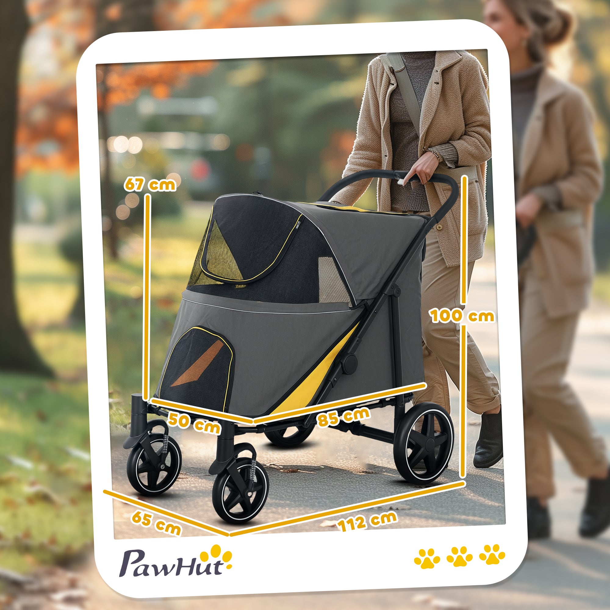 Dog Stroller, Dog Stroller with Cushion, Foldable Dog Trolley, Cat Stroller for Large and Medium Dogs, Dog Trolley with Mesh Window, Safety Leashes, Bag, Oxford Fabric, Dark Gray
