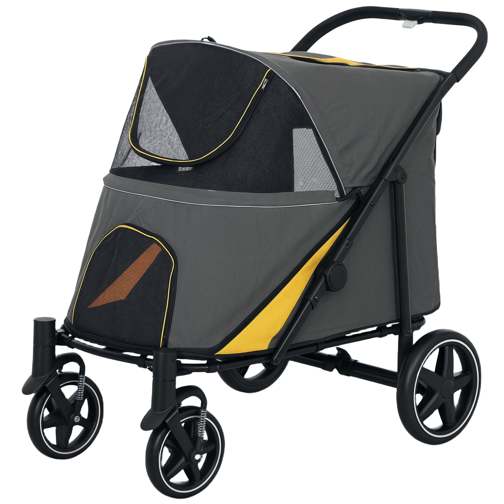 Dog Stroller, Dog Stroller with Cushion, Foldable Dog Trolley, Cat Stroller for Large and Medium Dogs, Dog Trolley with Mesh Window, Safety Leashes, Bag, Oxford Fabric, Dark Gray
