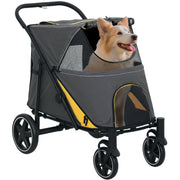 Dog Stroller, Dog Stroller with Cushion, Foldable Dog Trolley, Cat Stroller for Large and Medium Dogs, Dog Trolley with Mesh Window, Safety Leashes, Bag, Oxford Fabric, Dark Gray