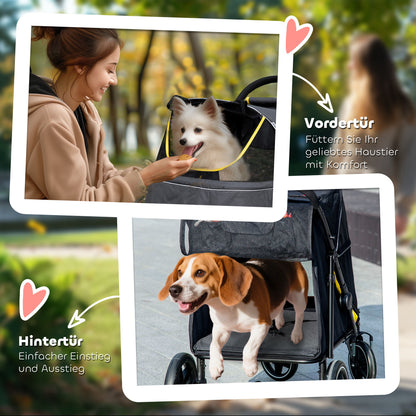 Dog Stroller, Dog Stroller with Cushion, Foldable Dog Trolley, Cat Stroller for Large and Medium Dogs, Dog Trolley with Mesh Window, Safety Leashes, Bag, Oxford Fabric, Dark Gray