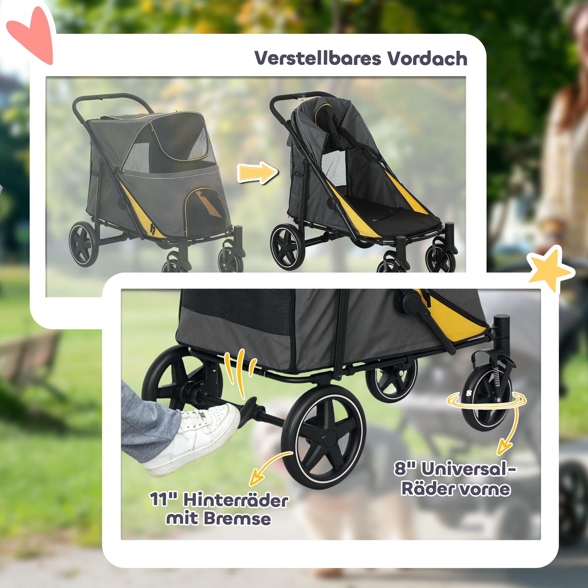 Dog Stroller, Dog Stroller with Cushion, Foldable Dog Trolley, Cat Stroller for Large and Medium Dogs, Dog Trolley with Mesh Window, Safety Leashes, Bag, Oxford Fabric, Dark Gray